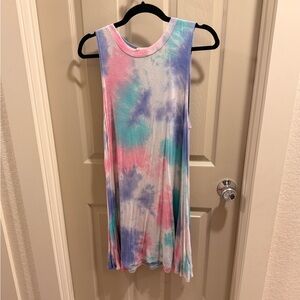 Sleeveless Tie-Dye Swing Dress in Pastel Pink, Blue & Teal
